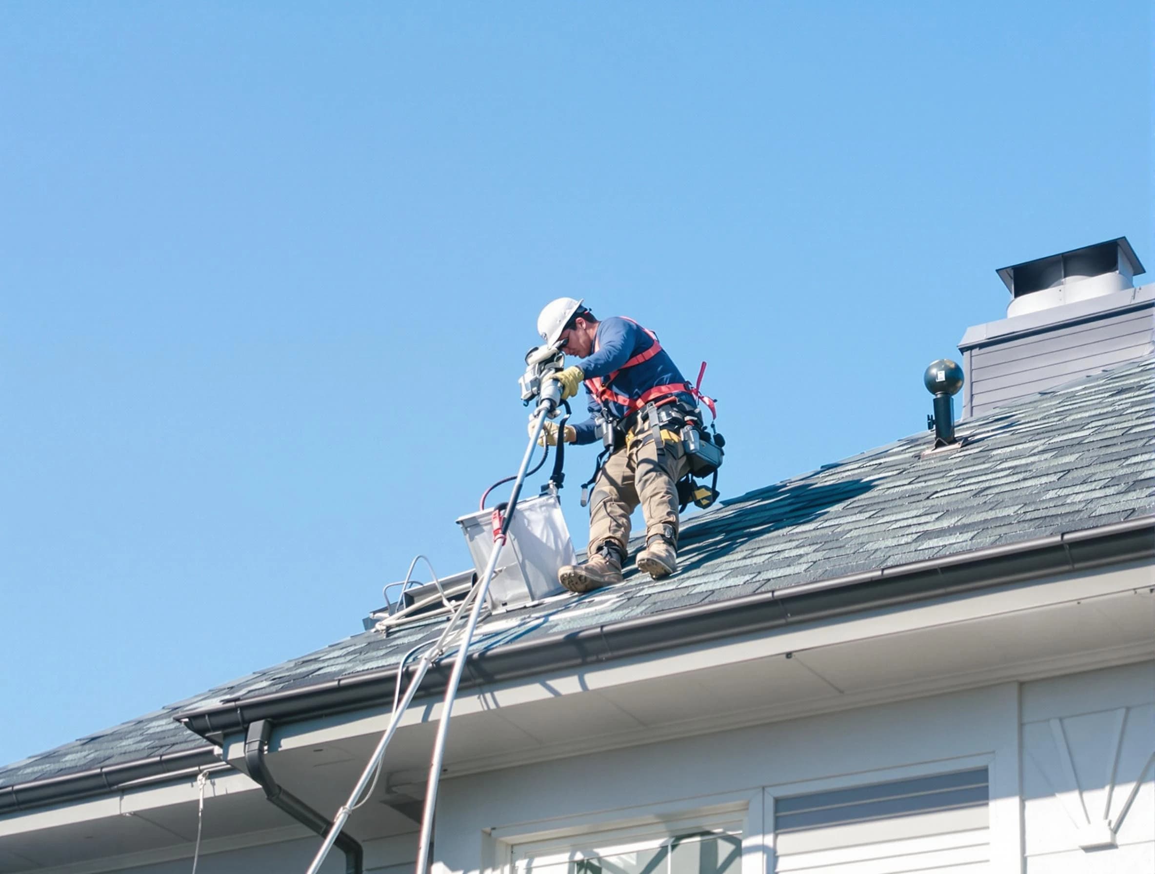 Clay Dryer Vent Cleaning certified technician cleaning a roof-mounted dryer vent system in Clay