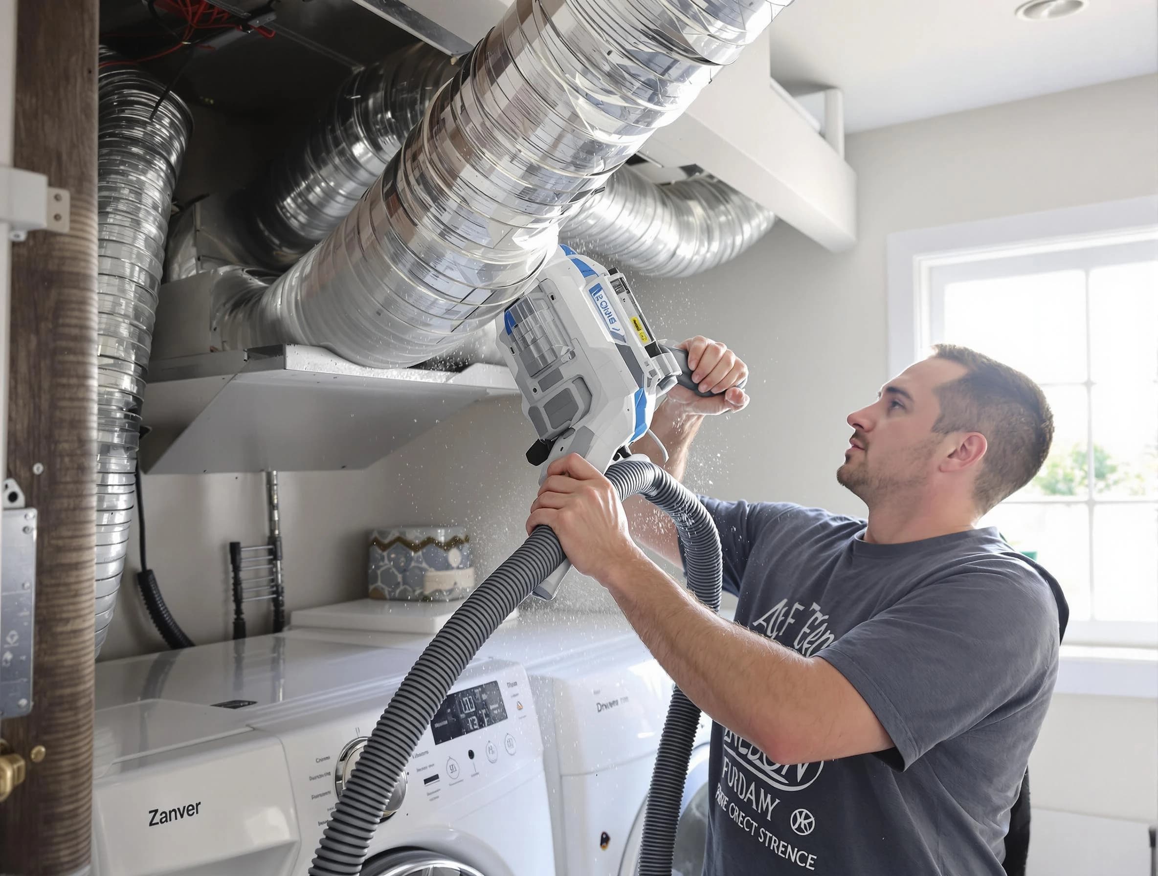 Clay Dryer Vent Cleaning specialist cleaning deep within a dryer vent duct system in Clay